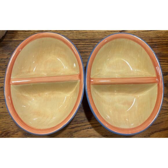 TWO Pfaltzgraff Napoli Hand Painted Oval LG Divided Serving Dish Vegetable Bowls - Picture 5 of 9